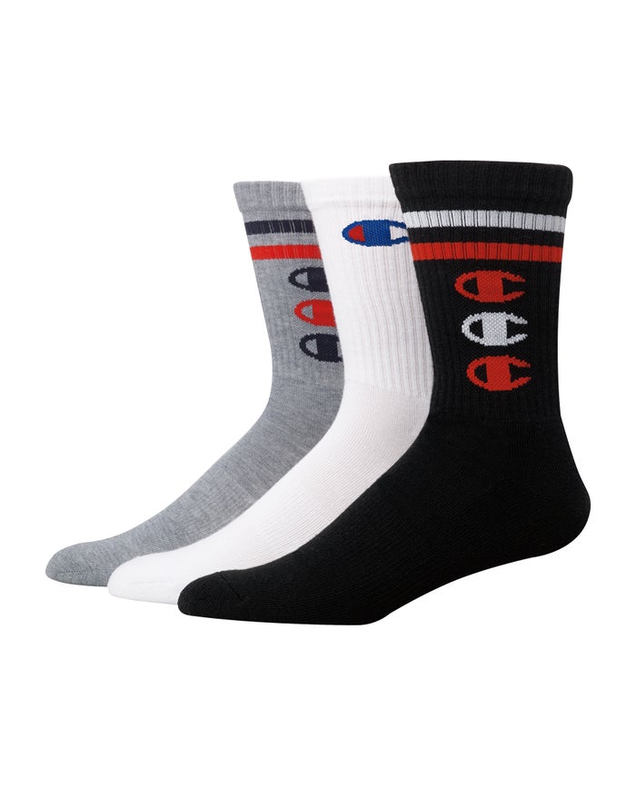 Calcetines Champion Hombre - Crew Triple C Logos 3-Pairs ( Blancas/Negras/Gris ) 8635029-PY